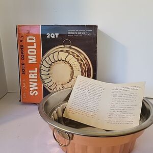 Vintage Old Dutch 2qt Copper Swirl Mold 9.5" New In Original Box